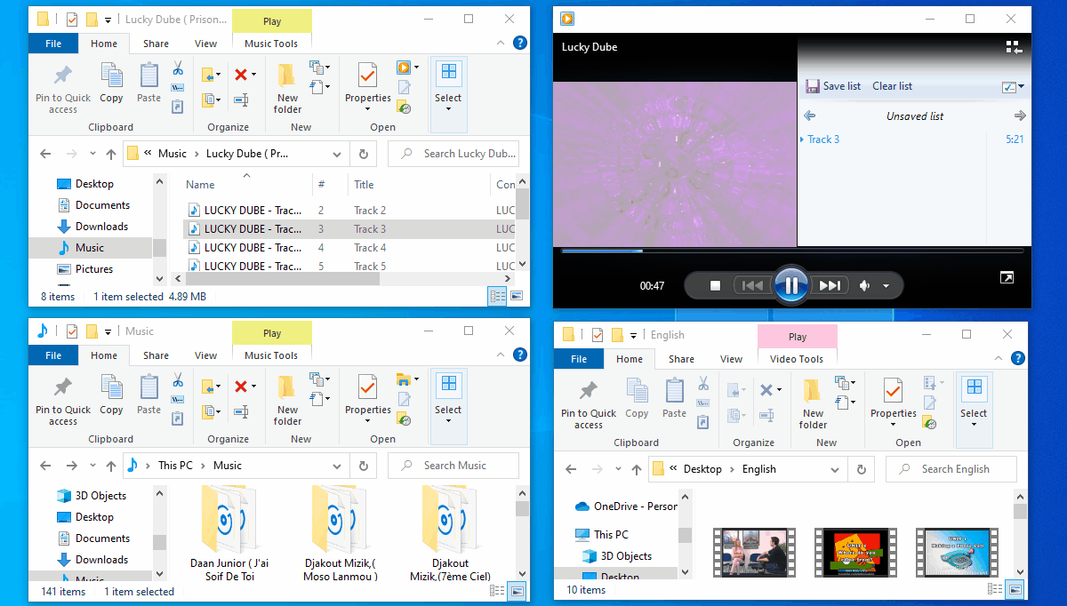 various windows opened at the same time