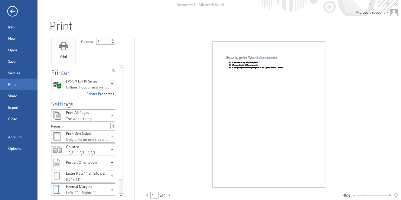 How to print Word document