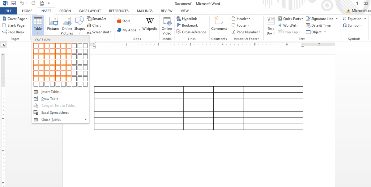 Create and insert table in a word document